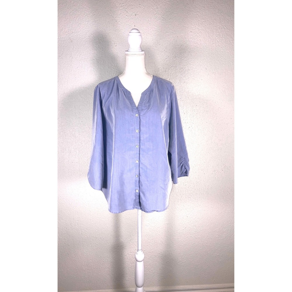 Chicos Light Blue Modal Blend Button Down Blouse Size 3 Large XL 3/4 Sleeve Top